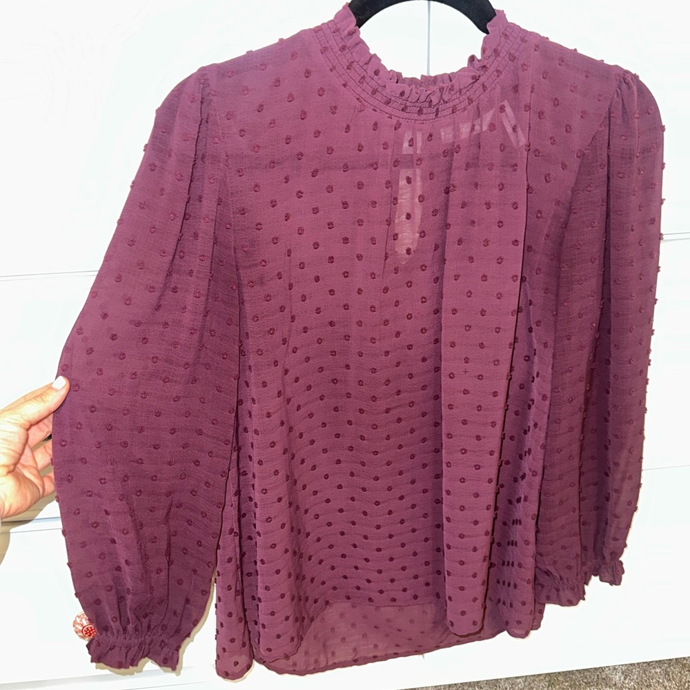 Chic Purple Sheer Dotted Blouse
